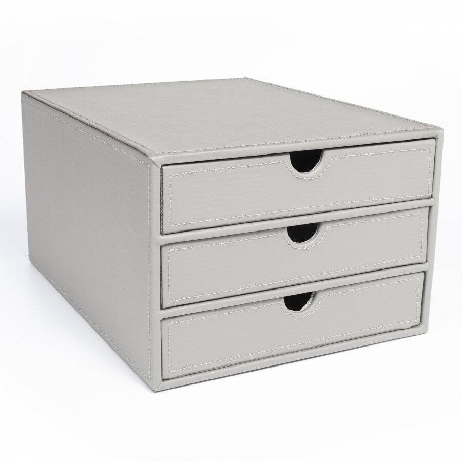 EHC 3 Drawer Faux Leather A4  Stationery Storage Organizer - Grey