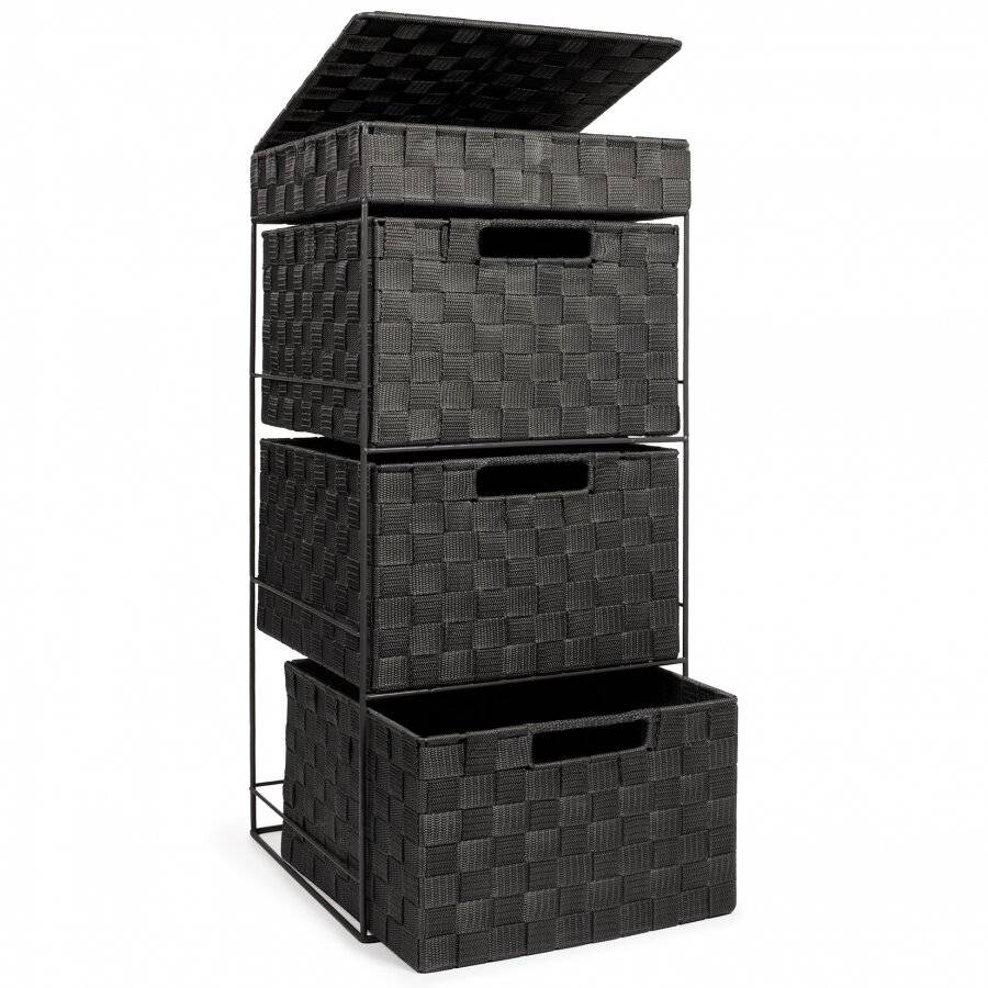 EHC 3 Drawer Woven Storage Cabinet With Flip Top Lid Storage - Black