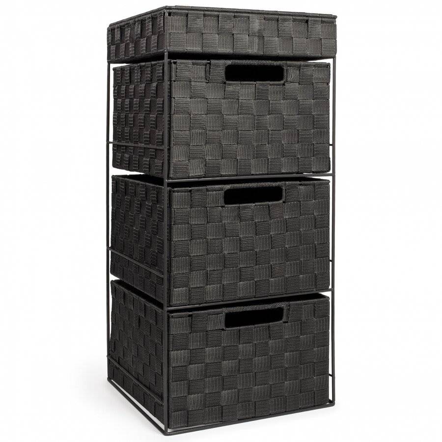 EHC 3 Drawer Woven Storage Cabinet With Flip Top Lid Storage - Black