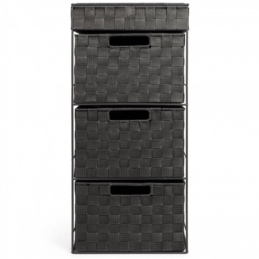 EHC 3 Drawer Woven Storage Cabinet With Flip Top Lid Storage - Black