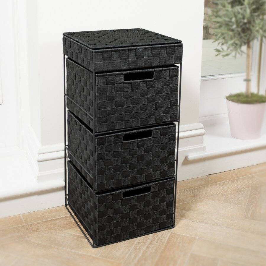 EHC 3 Drawer Woven Storage Cabinet With Flip Top Lid Storage - Black