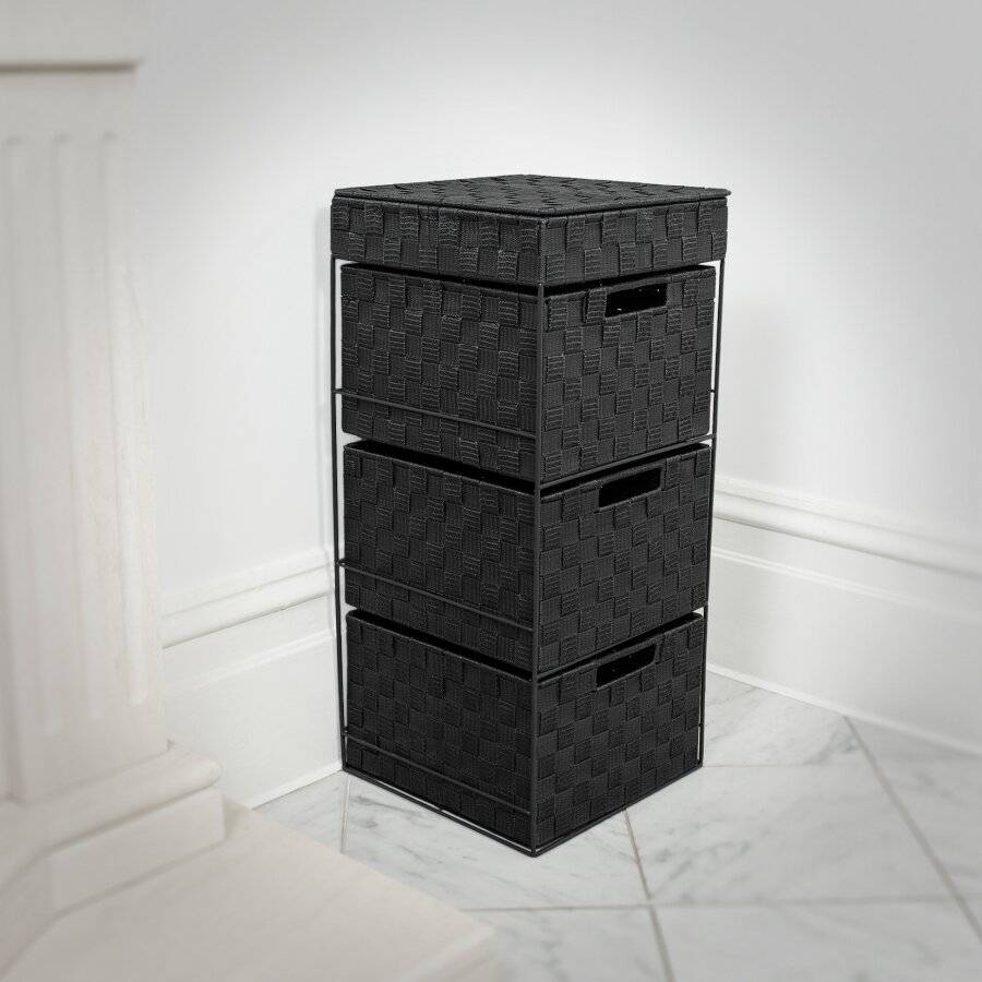 EHC 3 Drawer Woven Storage Cabinet With Flip Top Lid Storage - Black