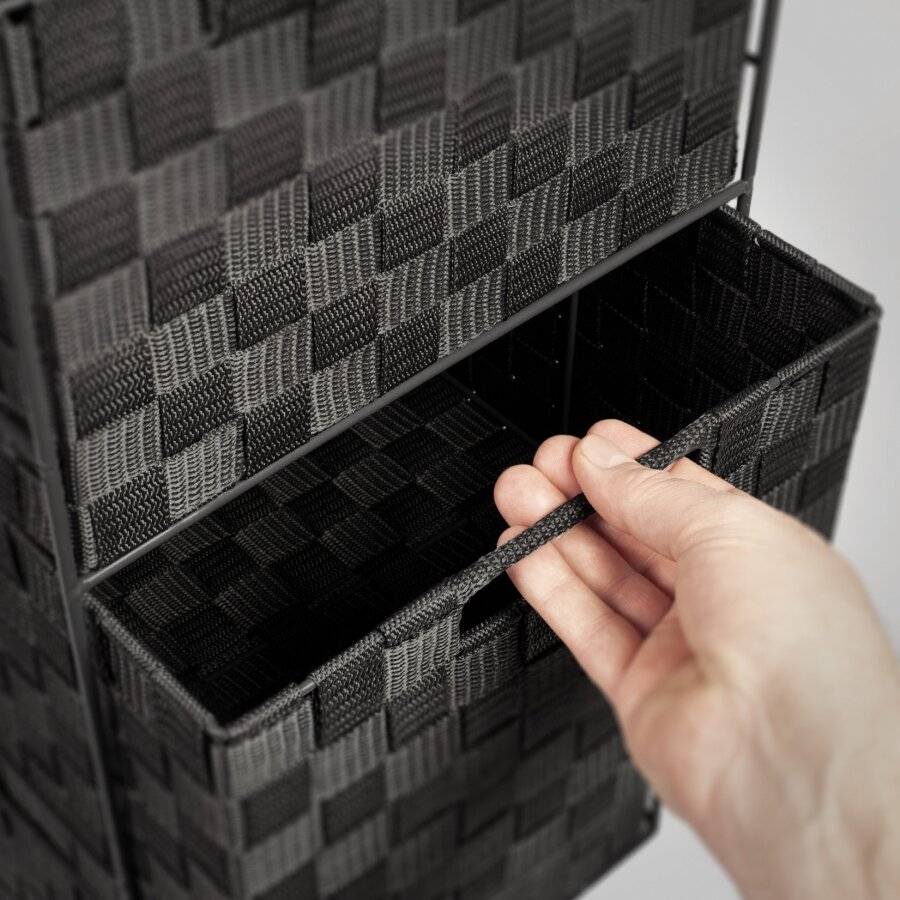 EHC 3 Drawer Woven Storage Cabinet With Flip Top Lid Storage - Black