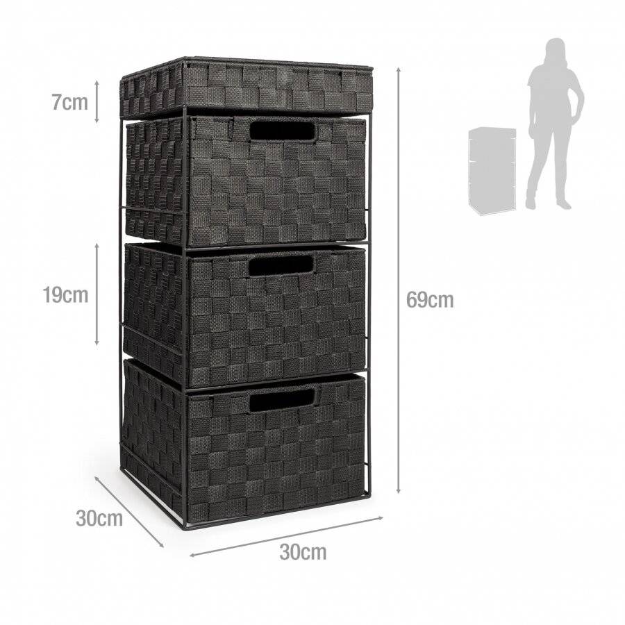 EHC 3 Drawer Woven Storage Cabinet With Flip Top Lid Storage - Black