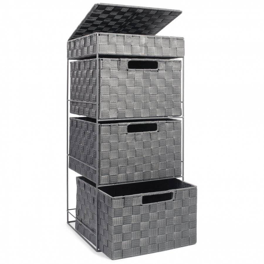 EHC 3 Drawer Woven Storage Cabinet With Flip Top Lid Storage - Grey