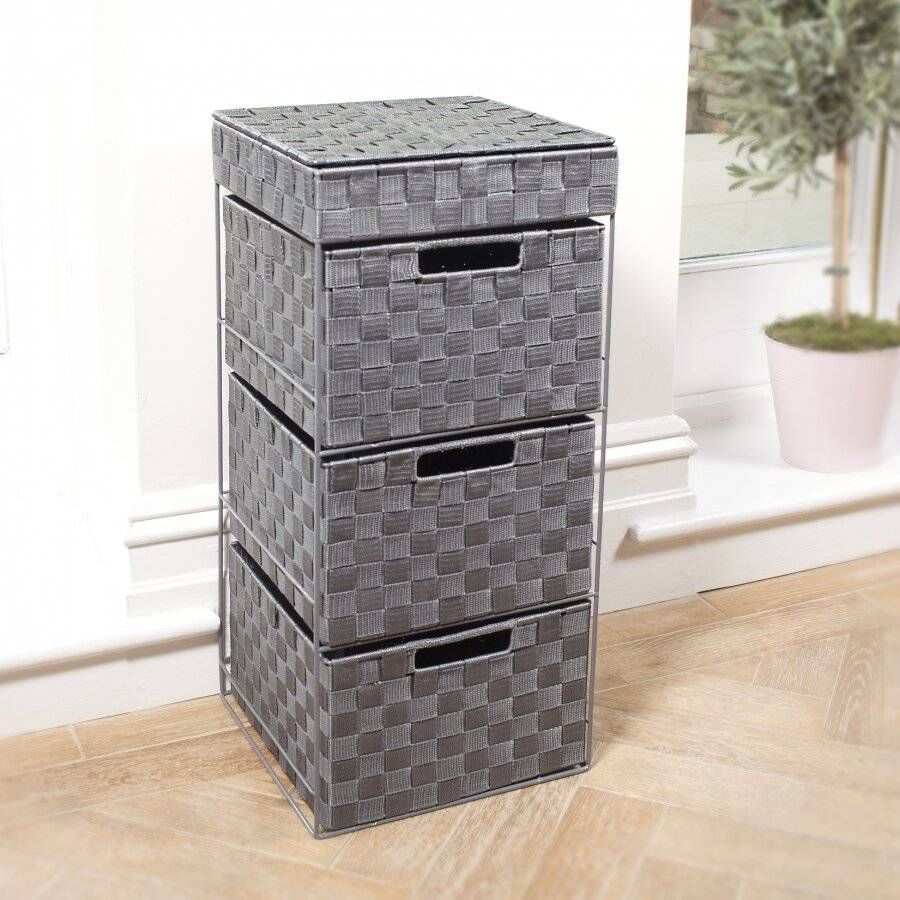 EHC 3 Drawer Woven Storage Cabinet With Flip Top Lid Storage - Grey