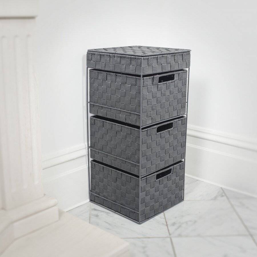 EHC 3 Drawer Woven Storage Cabinet With Flip Top Lid Storage - Grey