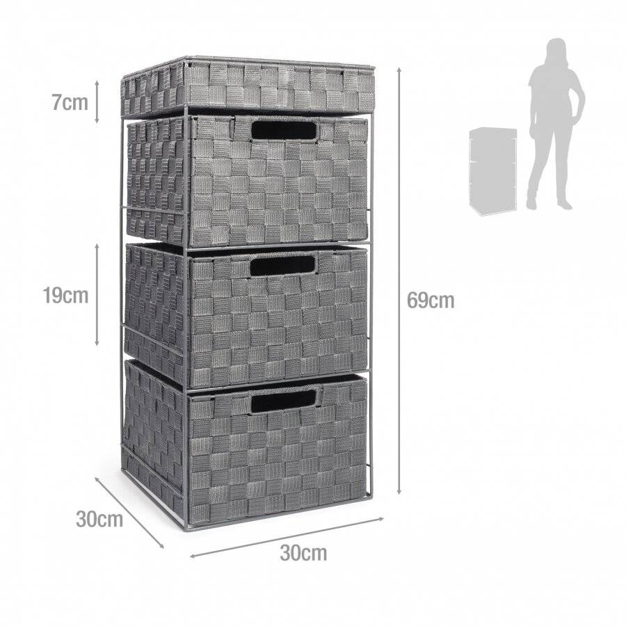 EHC 3 Drawer Woven Storage Cabinet With Flip Top Lid Storage - Grey