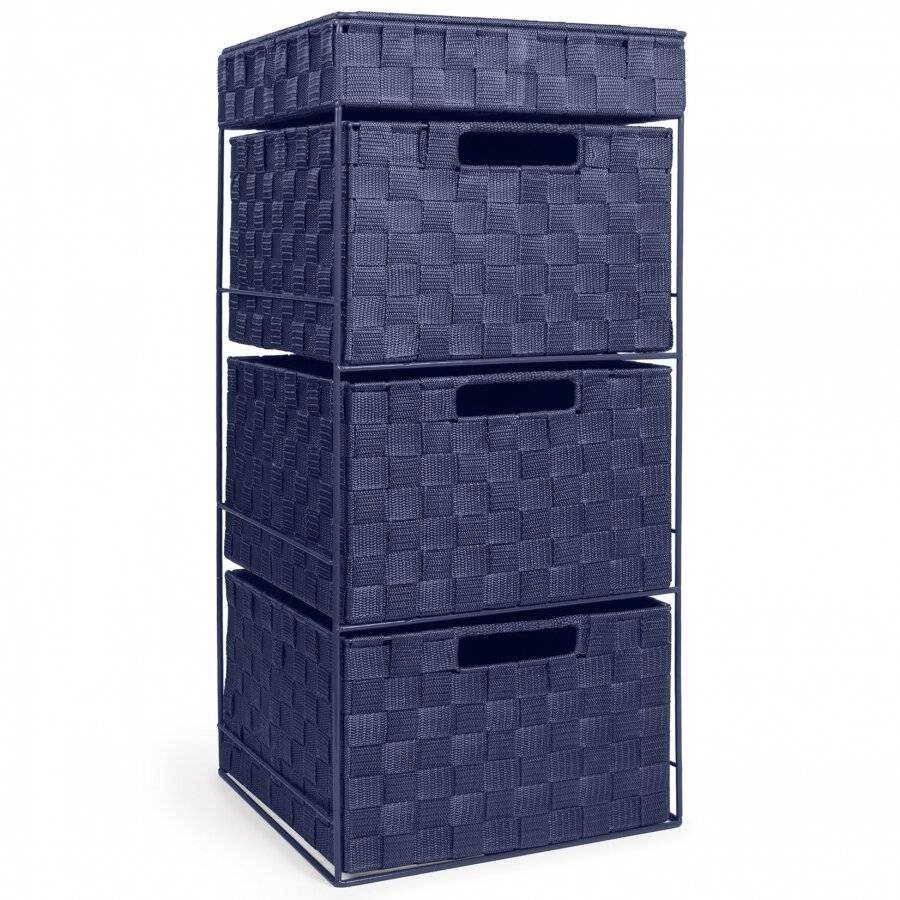 EHC 3 Drawer Woven Storage Cabinet With Flip Top Lid Storage Navy Blue