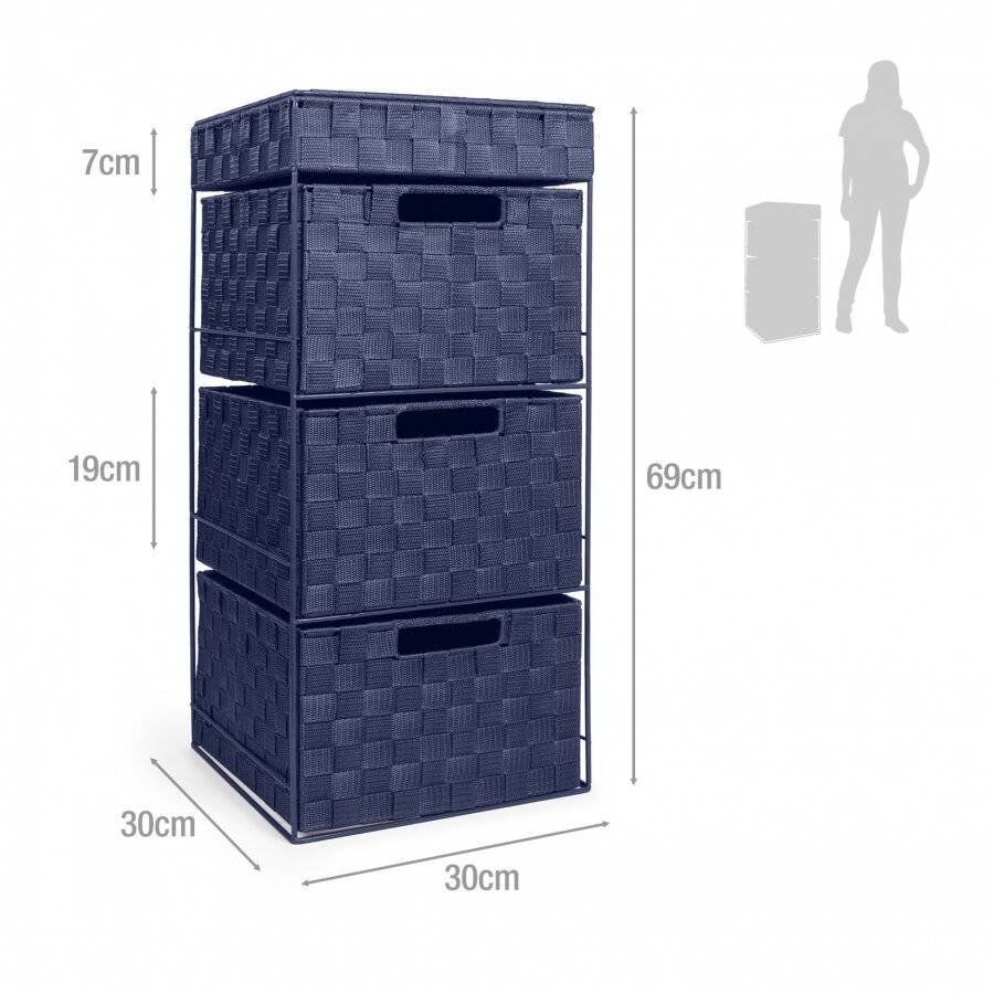 EHC 3 Drawer Woven Storage Cabinet With Flip Top Lid Storage Navy Blue