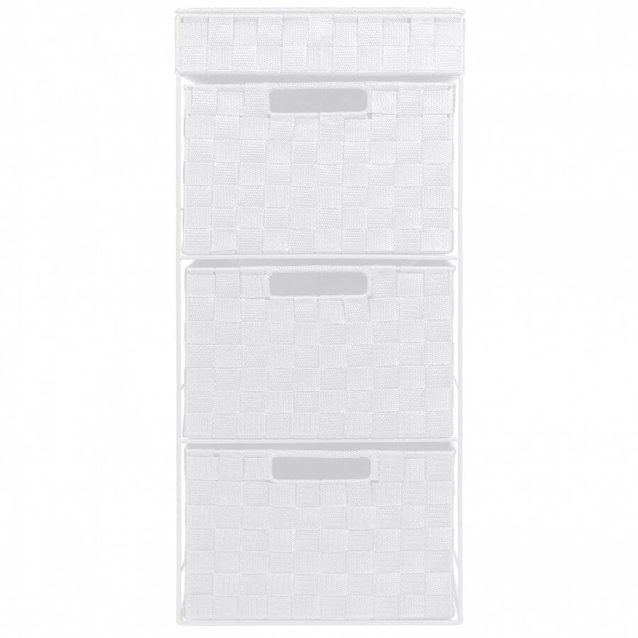 EHC 3 Drawer Woven Storage Cabinet With Flip Top Lid Storage - White