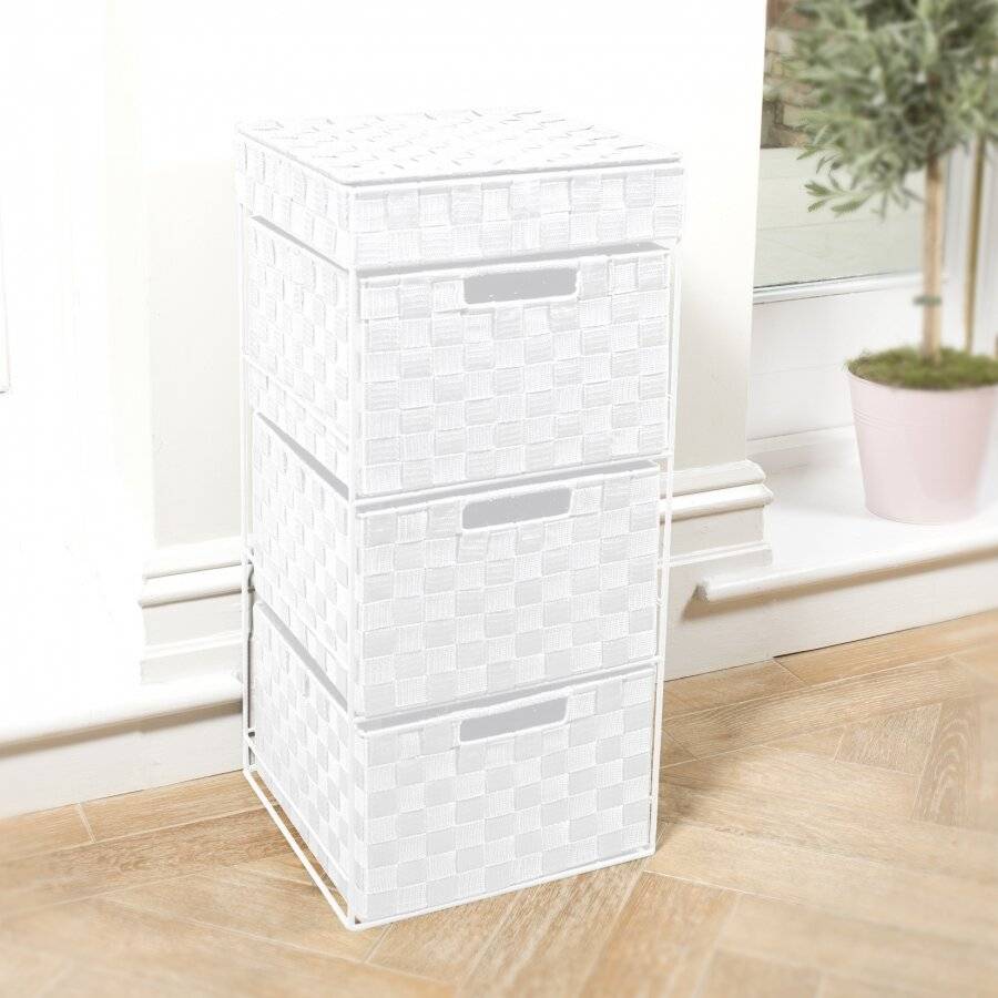 EHC 3 Drawer Woven Storage Cabinet With Flip Top Lid Storage - White