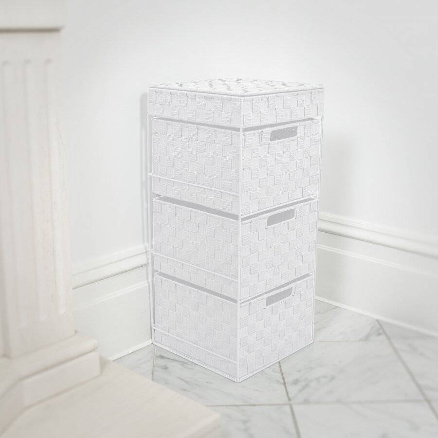 EHC 3 Drawer Woven Storage Cabinet With Flip Top Lid Storage - White
