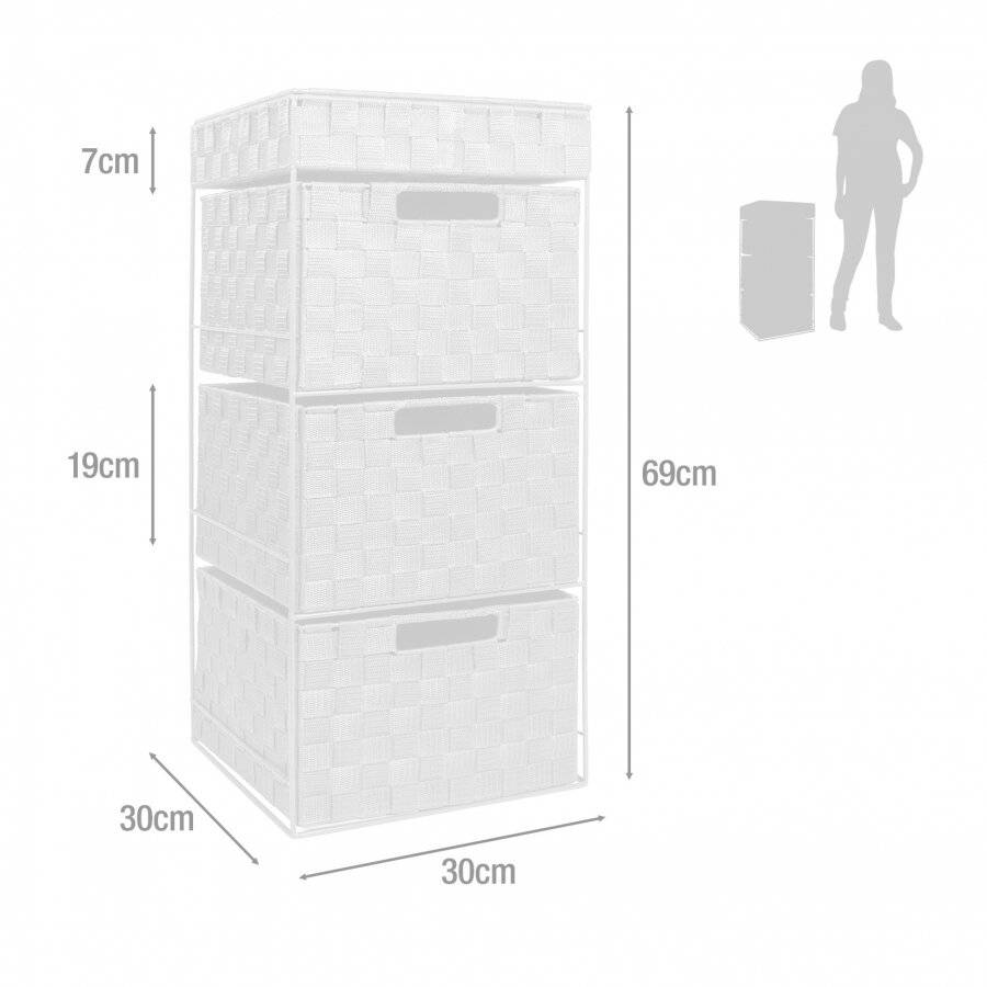 EHC 3 Drawer Woven Storage Cabinet With Flip Top Lid Storage - White