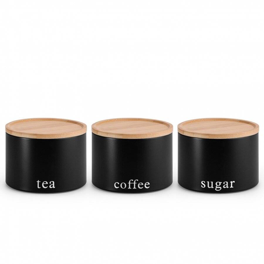 EHC 3 Pack Stackable Round Airtight Food Storage Canisters Set, Black