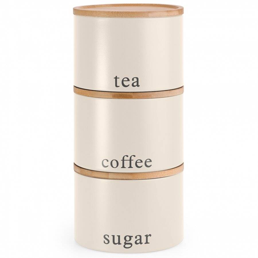 EHC 3 Pack Stackable Round Airtight Food Storage Canisters Set, Cream