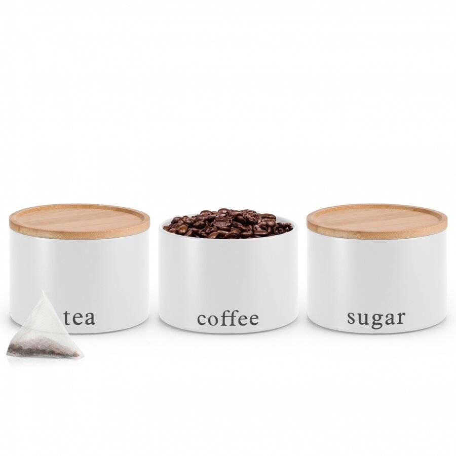 EHC 3 Pack Stackable Round Airtight Food Storage Canisters Set, White