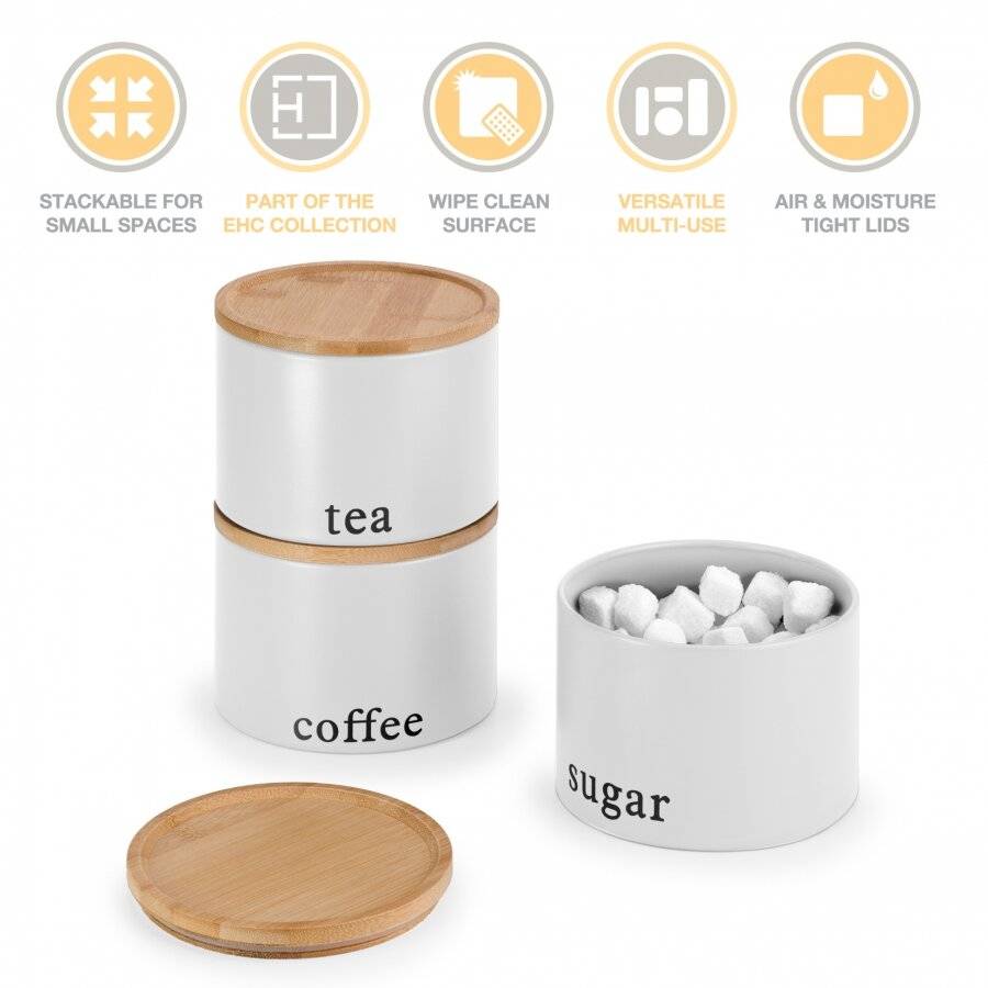 EHC 3 Pack Stackable Round Airtight Food Storage Canisters Set, White