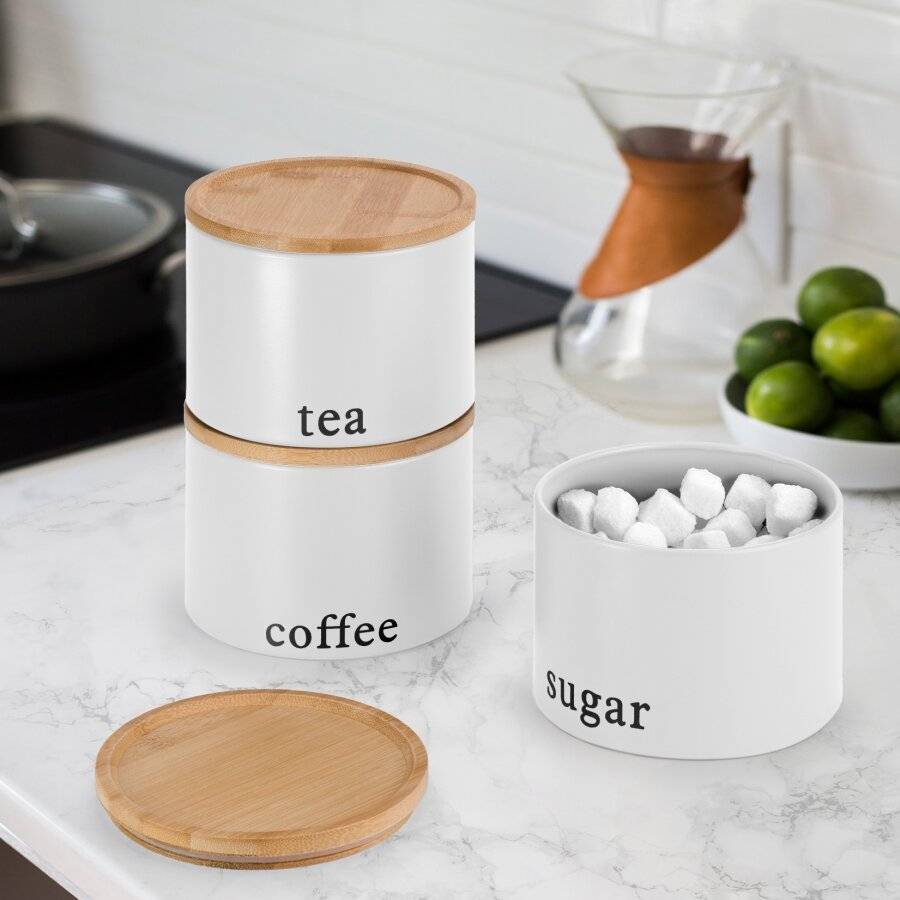 EHC 3 Pack Stackable Round Airtight Food Storage Canisters Set, White