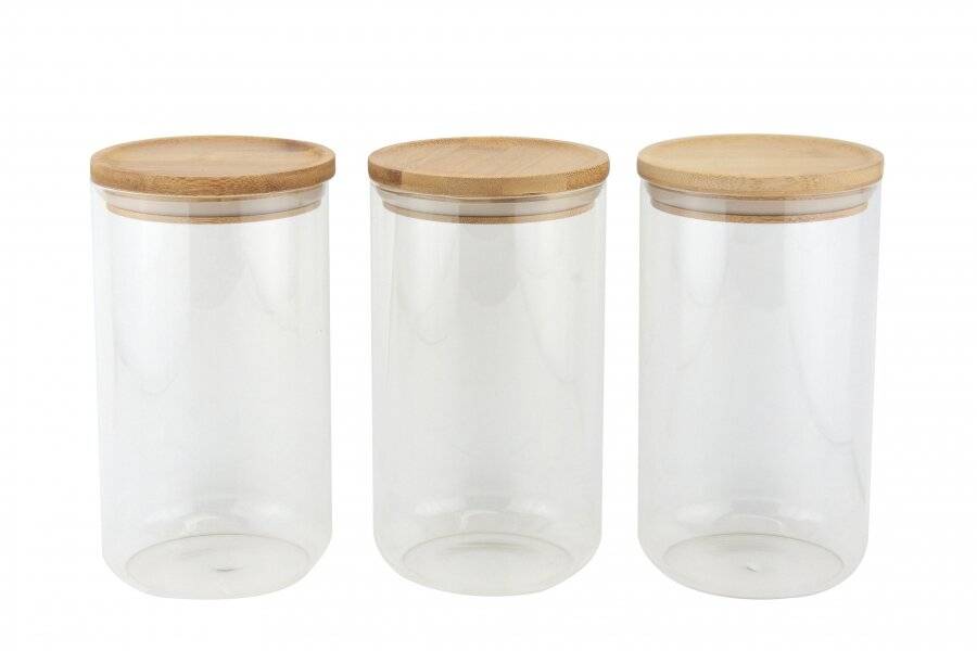 EHC 3 x Borosilicate Airtight Stackable Storage Jar With Bamboo Lid