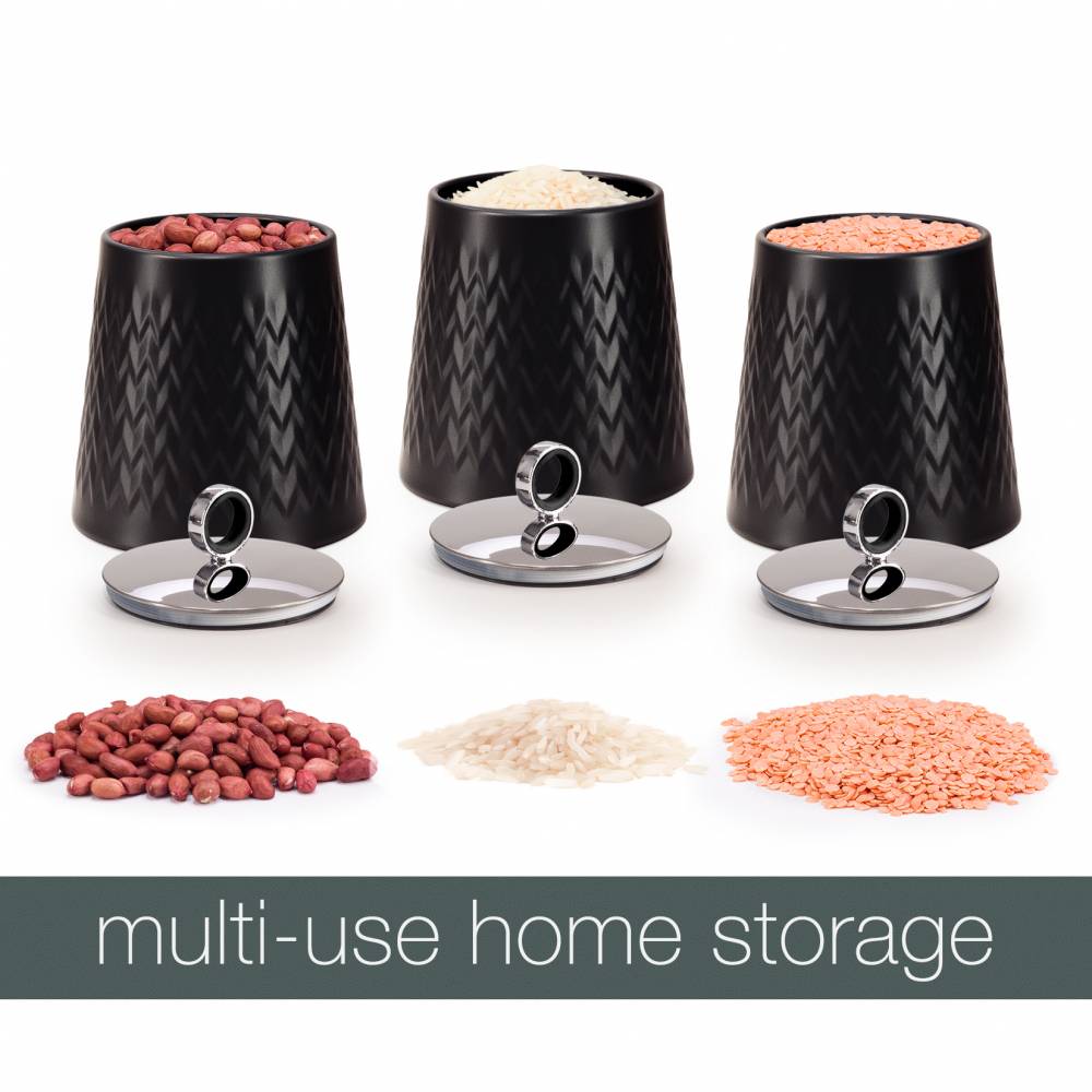 EHC 3 x Chevron Pattern Airtight Food Storage Canisters Set, Black