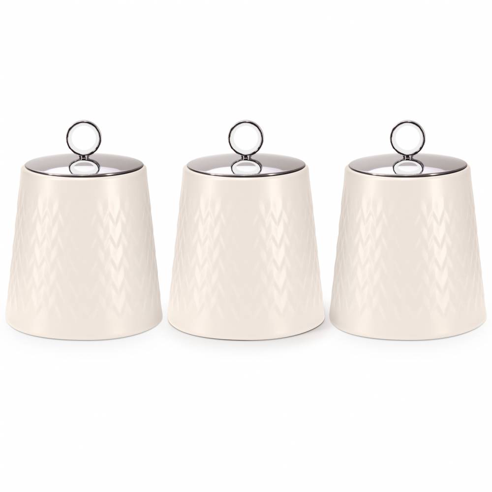 EHC 3 x Chevron Pattern Airtight Food Storage Canisters Set, Cream