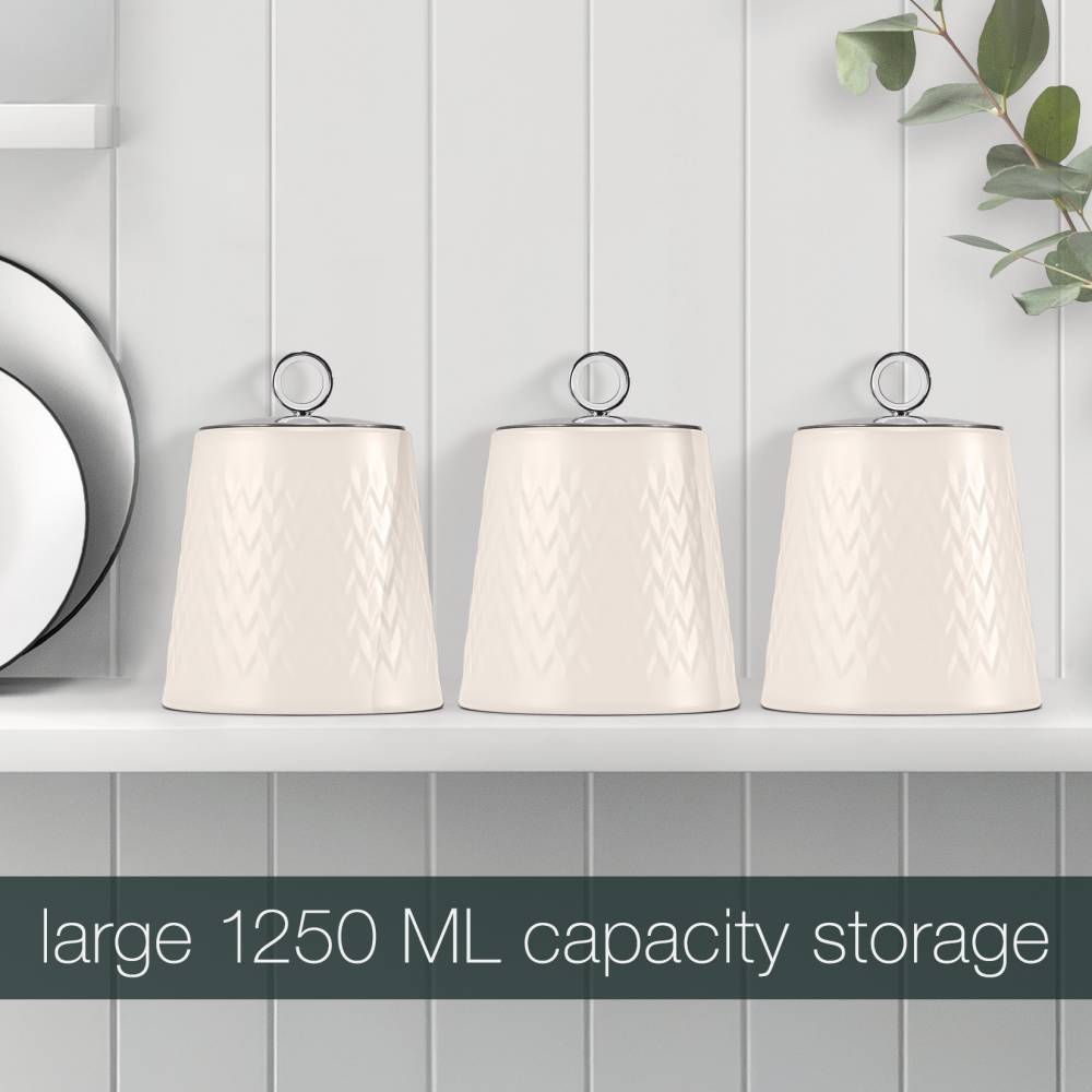 EHC 3 x Chevron Pattern Airtight Food Storage Canisters Set, Cream