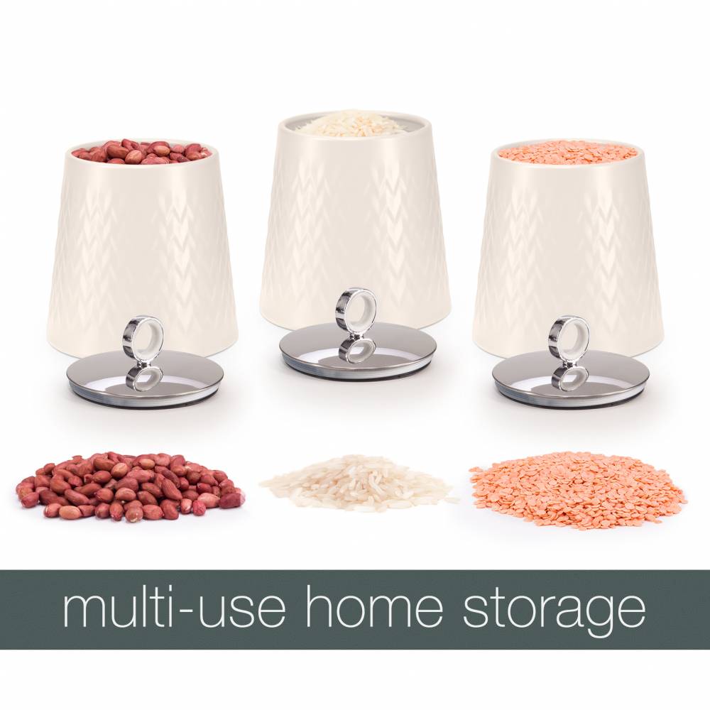 EHC 3 x Chevron Pattern Airtight Food Storage Canisters Set, Cream