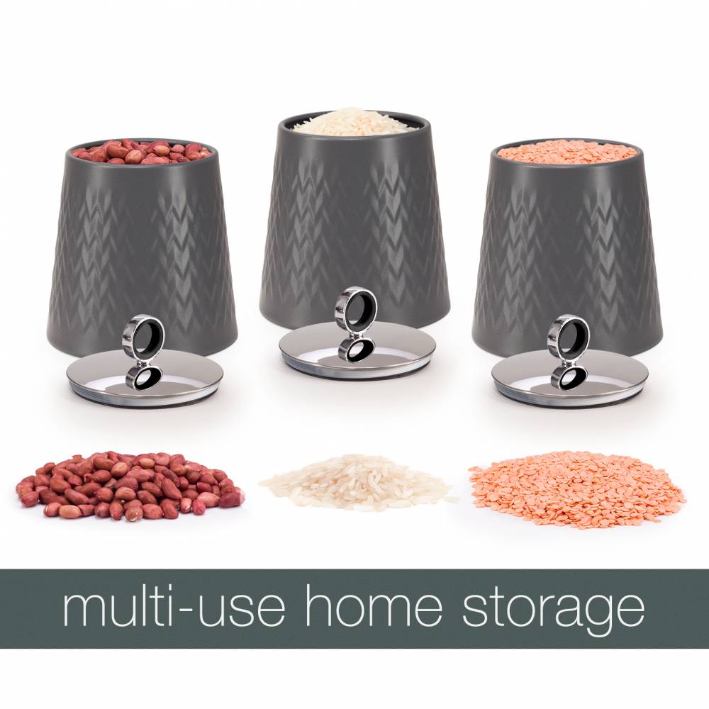 EHC 3 x Chevron Pattern Airtight Food Storage Canisters Set, Grey