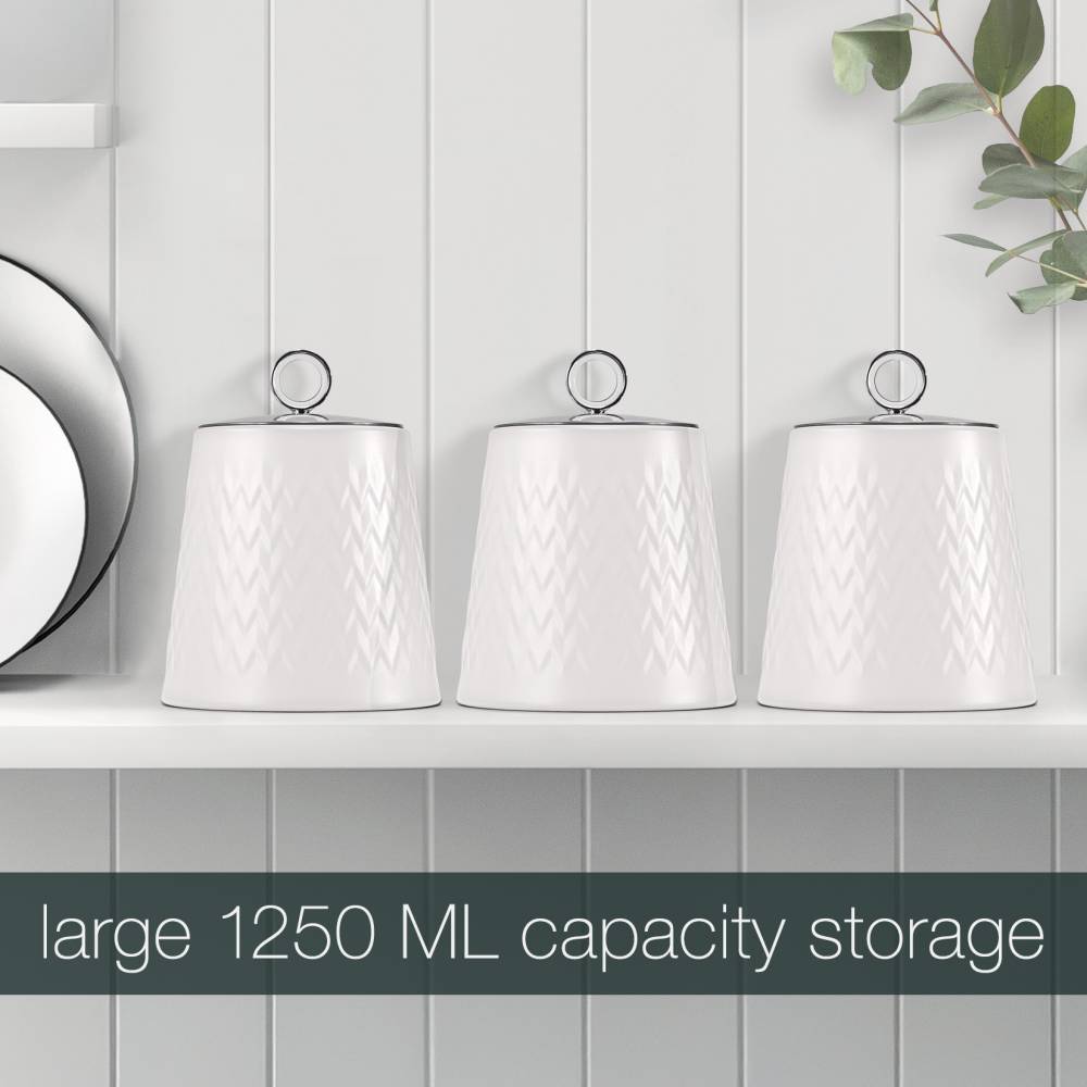 EHC 3 x Chevron Pattern Airtight Food Storage Canisters Set, White