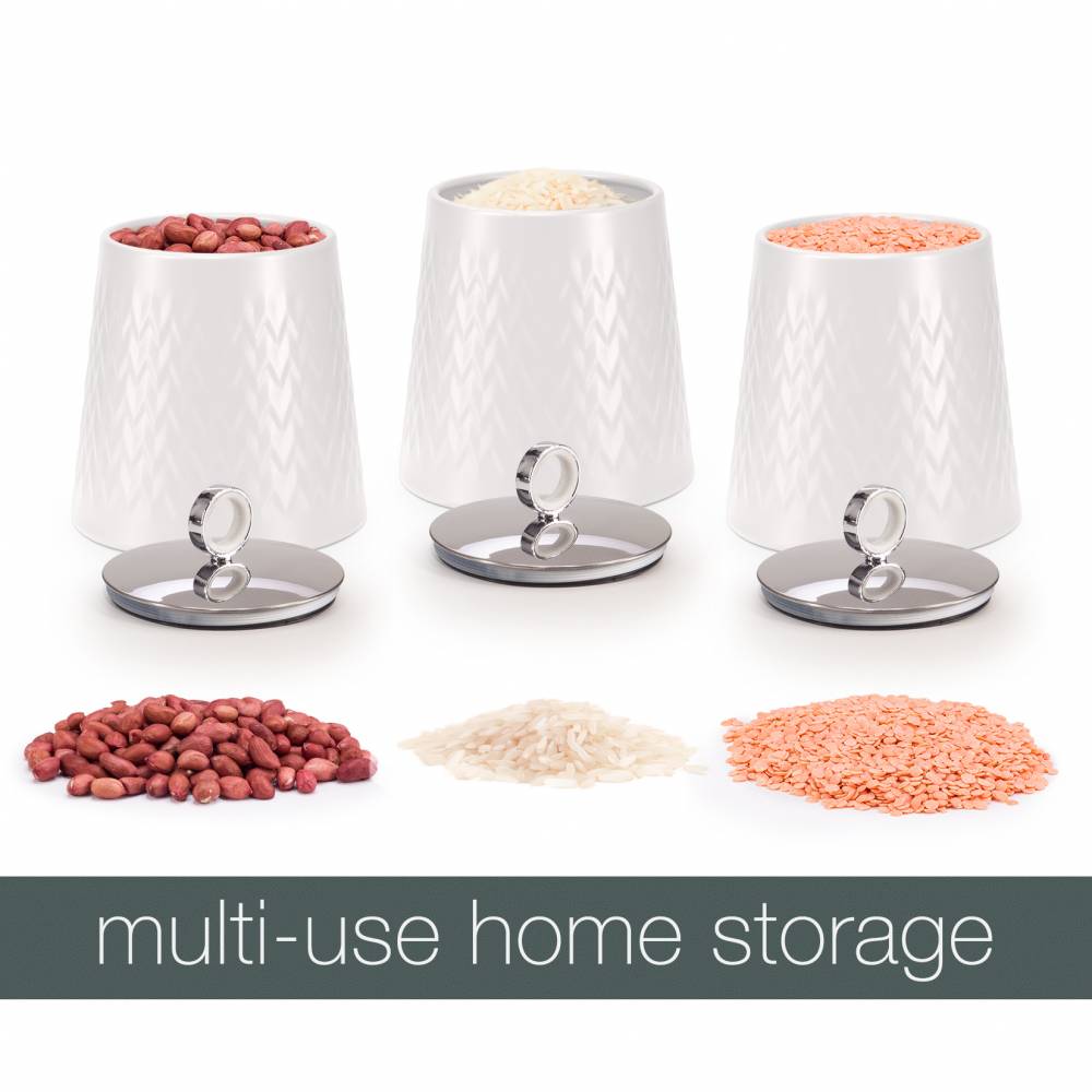 EHC 3 x Chevron Pattern Airtight Food Storage Canisters Set, White