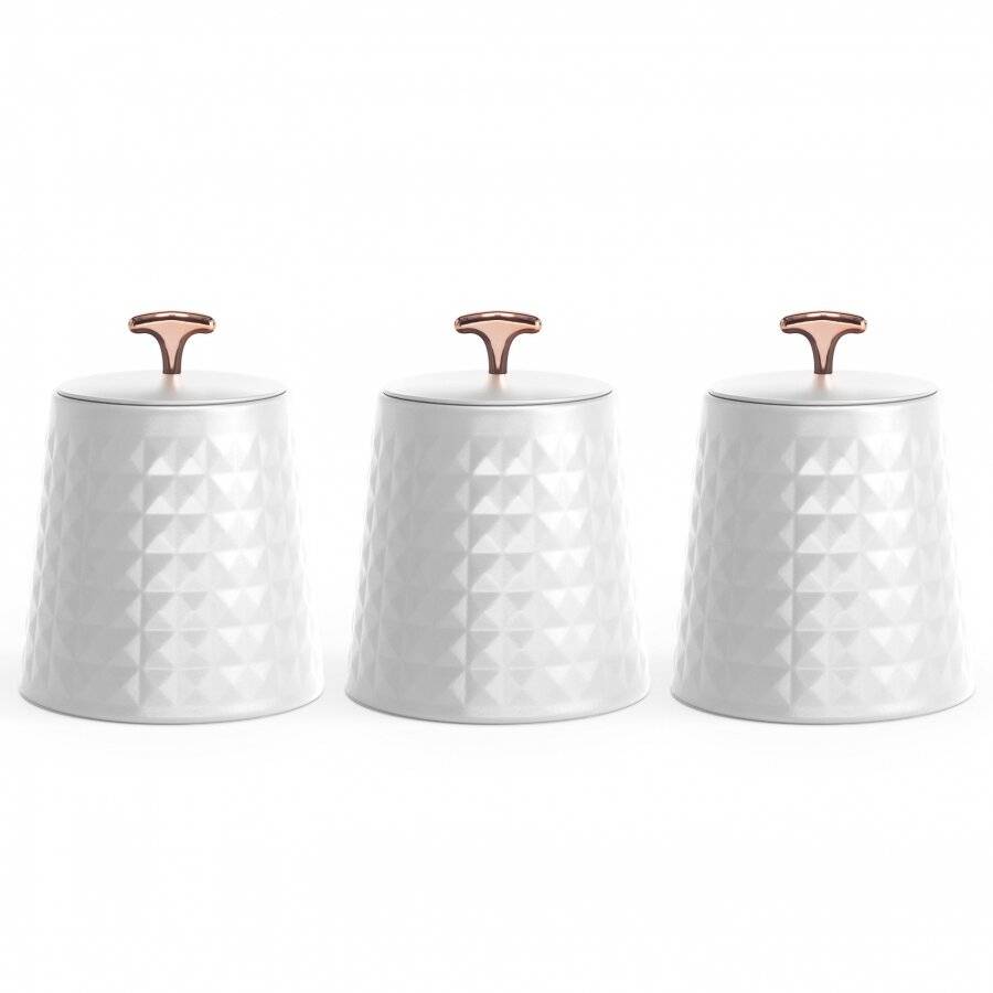 EHC 3 x Diamond Pattern Airtight Food Storage Canisters Set, White