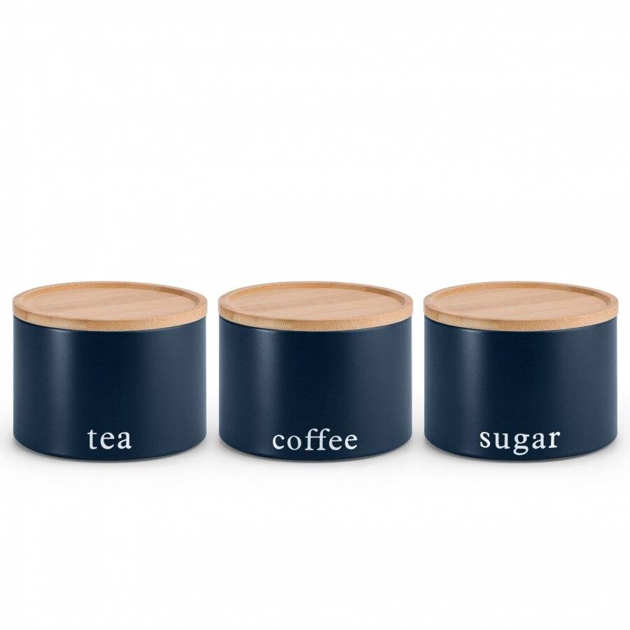 EHC 3 x Stackable Round Airtight Food Storage Canisters Set, Navy Blue