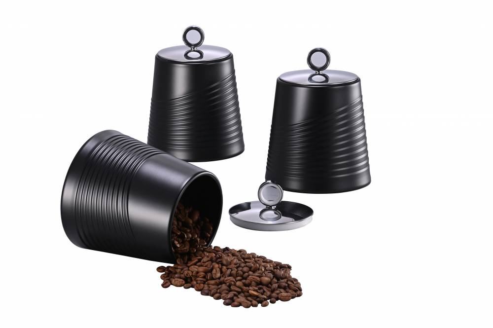 EHC 3 x Wave Pattern Airtight Food Storage Canisters Set, Black