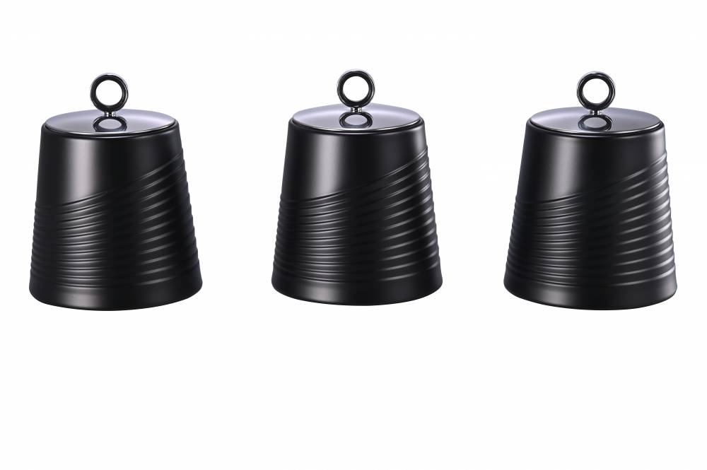 EHC 3 x Wave Pattern Airtight Food Storage Canisters Set, Black