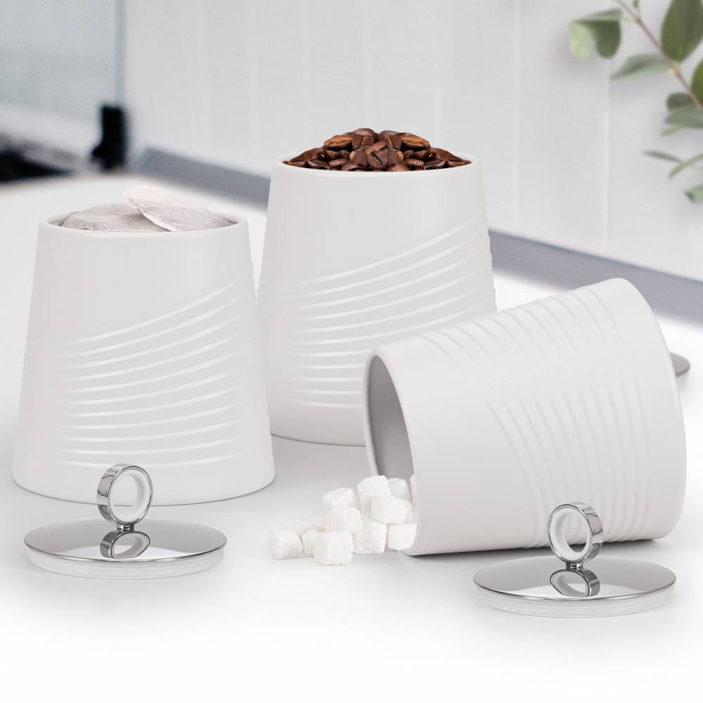 EHC 3 x Wave Pattern Airtight Food Storage Canisters Set, White