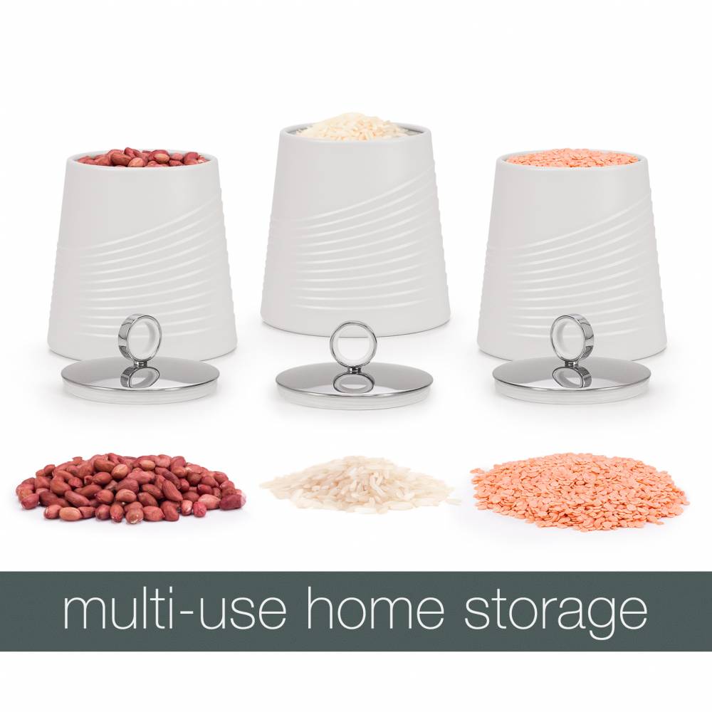 EHC 3 x Wave Pattern Airtight Food Storage Canisters Set, White
