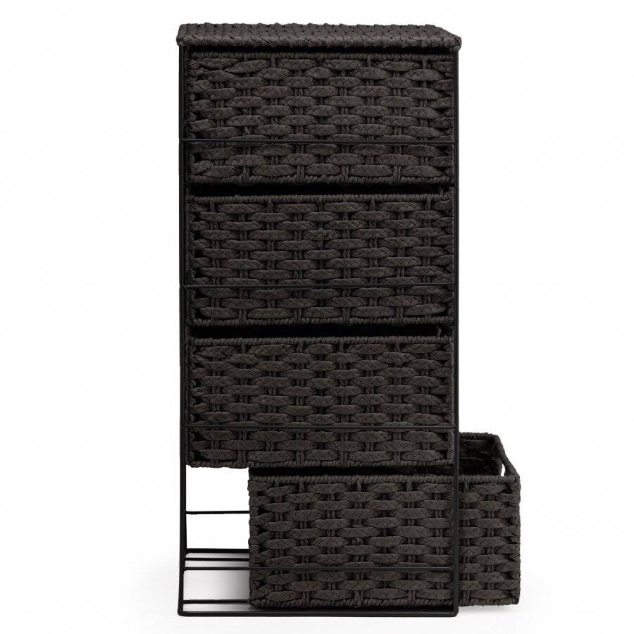 EHC 4-Drawer Woven Paper Rope Storage Organizer, Black