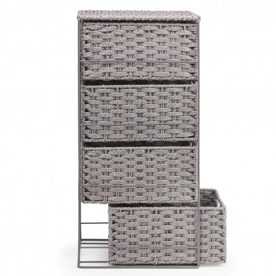 EHC 4-Drawer Woven Paper Rope Storage Organizer, Grey