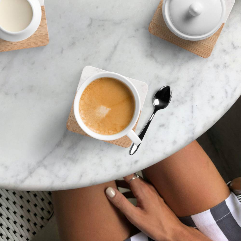 EHC 4 Marble & Wood Coasters, Elegant Drink Coasters for Cups, Mugs