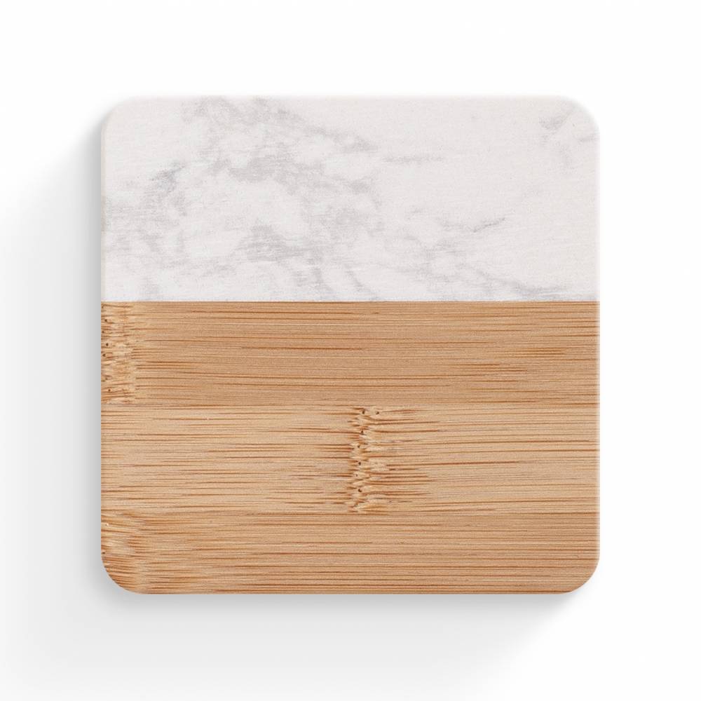 EHC 4 Marble & Wood Coasters, Elegant Drink Coasters for Cups, Mugs