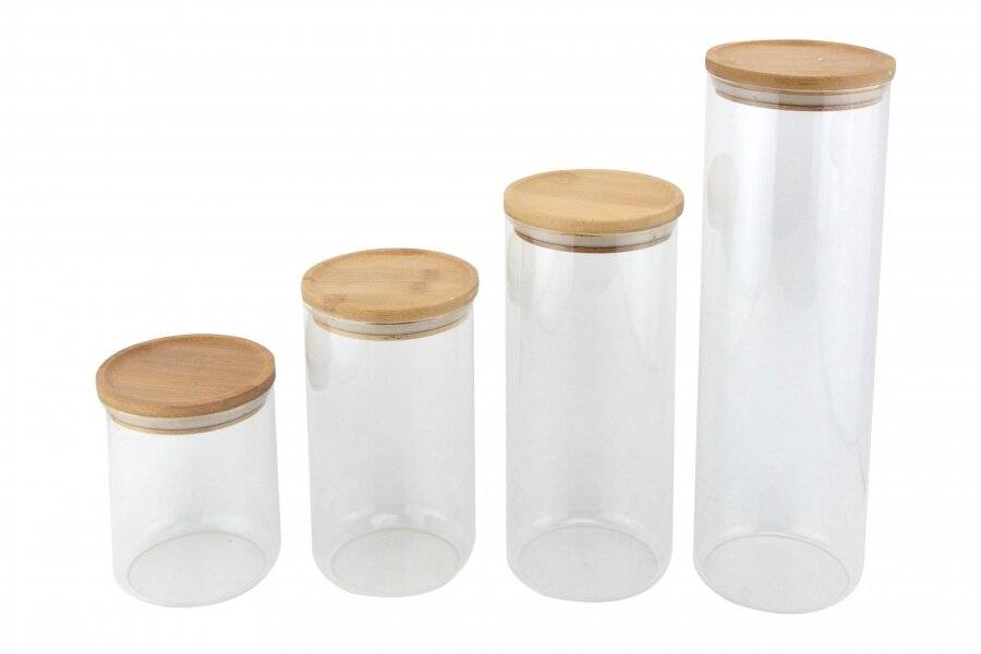 EHC 4 x Round Airtight Stackable Glass Storage Jars Container Canister