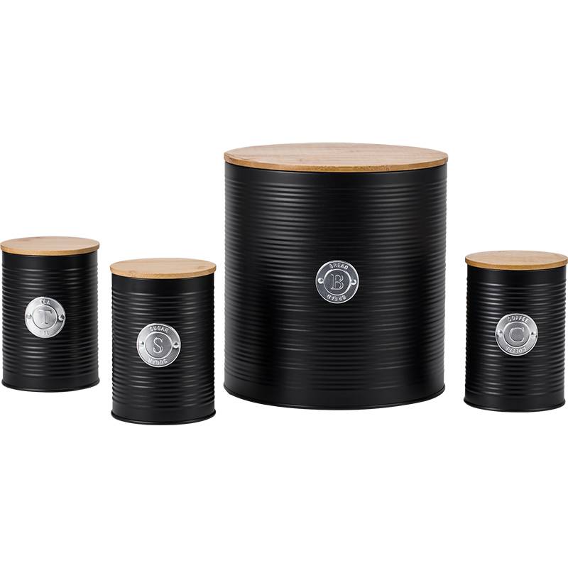EHC 4 x Ribbed Pattern Airtight Food Storage Canisters Set, Black