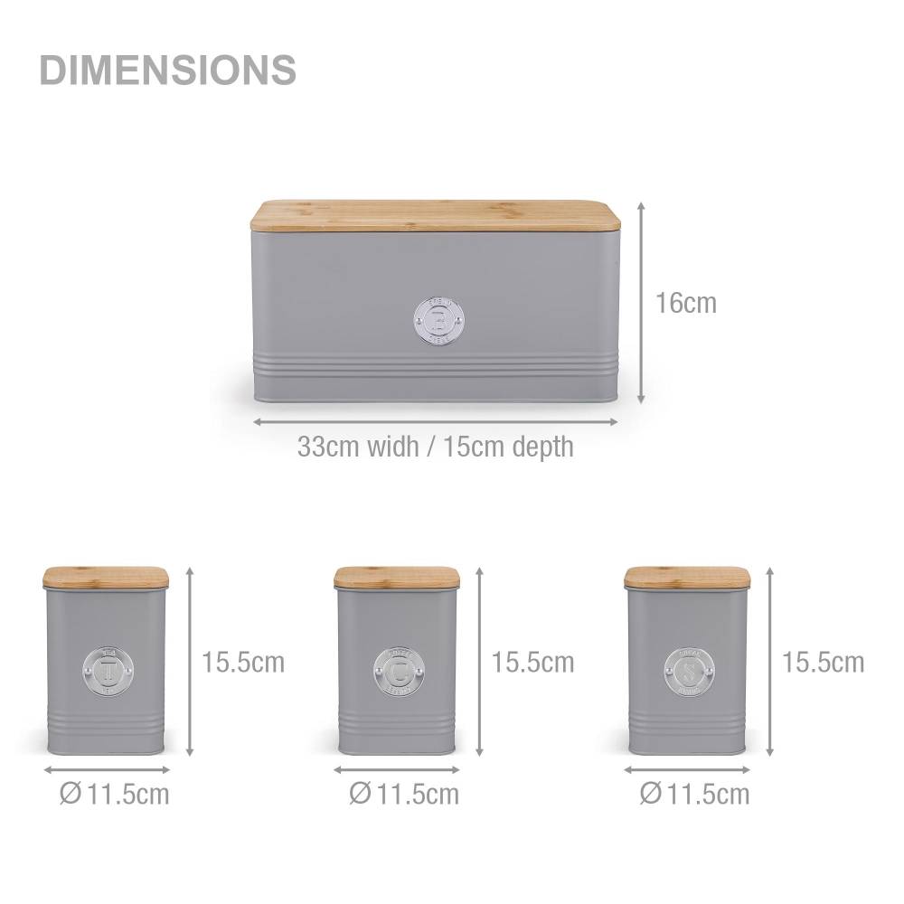 EHC 4 x Ribbed Pattern Airtight Food Storage Canisters Set, Grey