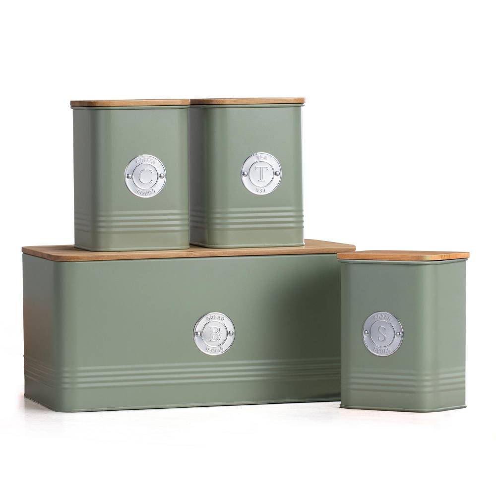 EHC 4 x Ribbed Pattern Airtight Food Storage Canisters Set, Mint Green