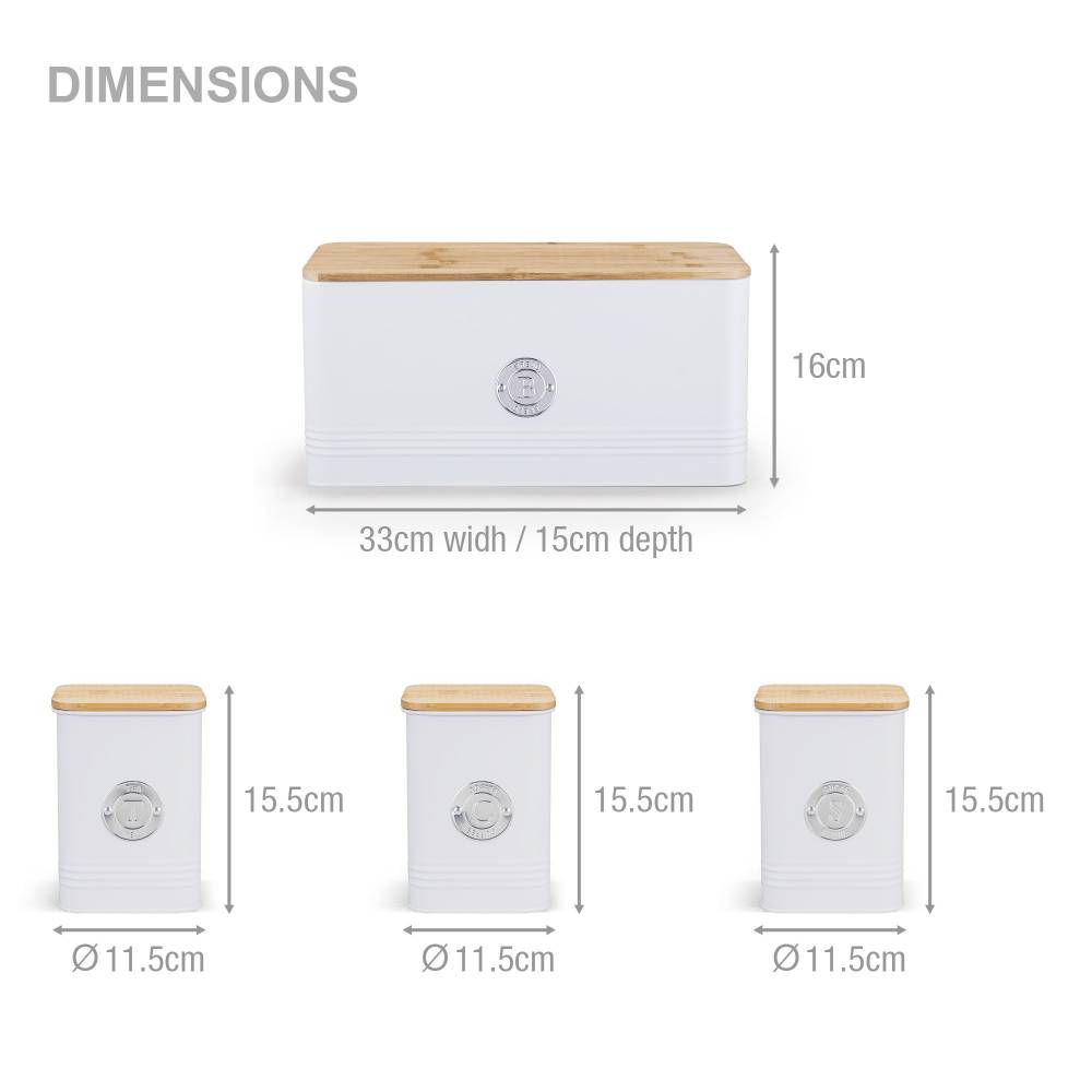 EHC 4 x Ribbed Pattern Airtight Food Storage Canisters Set, White