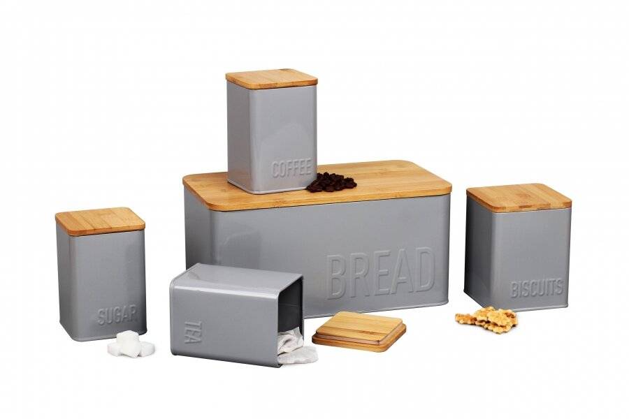 EHC 5 pcs Square Kitchen Storage Set with Airtight Bamboo Lid - Grey