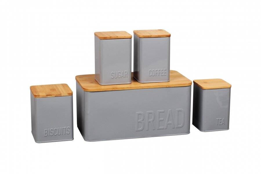 EHC 5 pcs Square Kitchen Storage Set with Airtight Bamboo Lid - Grey