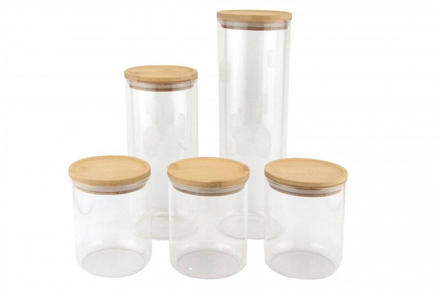 EHC 5 x Borosilicate Airtight Stackable Storage Jar With Bamboo Lid
