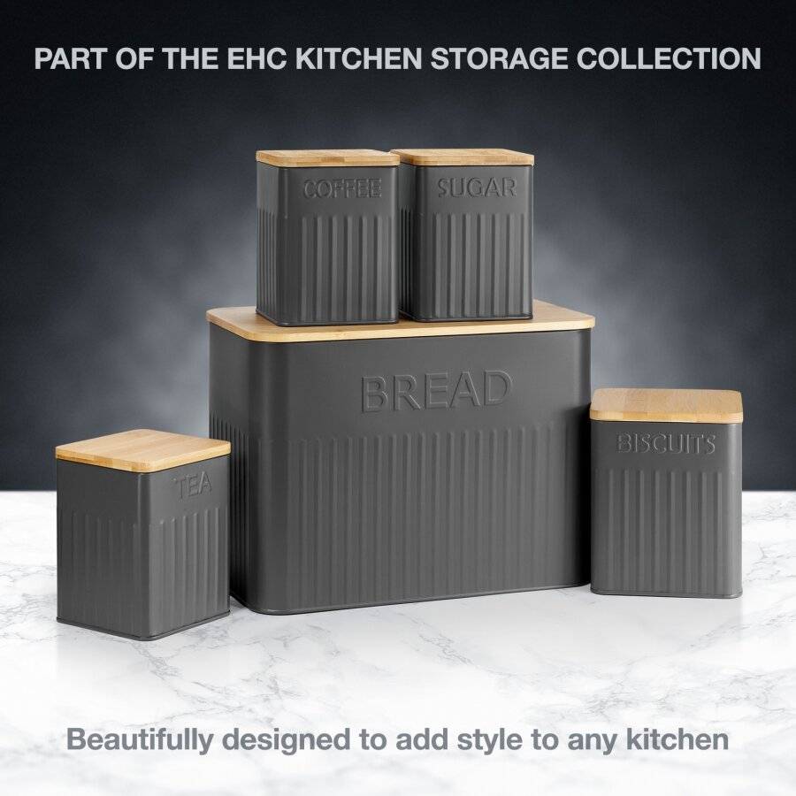 EHC 5pc Kitchen Storage Container Set with Airtight Bamboo Lids, Grey